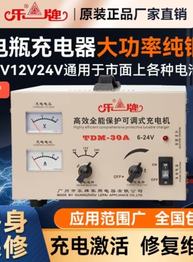 乐牌汽车电瓶充电器12V24V大功率纯铜智能修复电池货车船用充电机