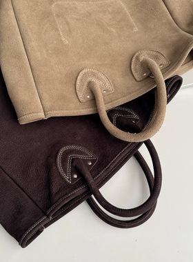 包包女式2025新款高端大气日杂简约明线牛皮磨砂皮手提斜跨托特包