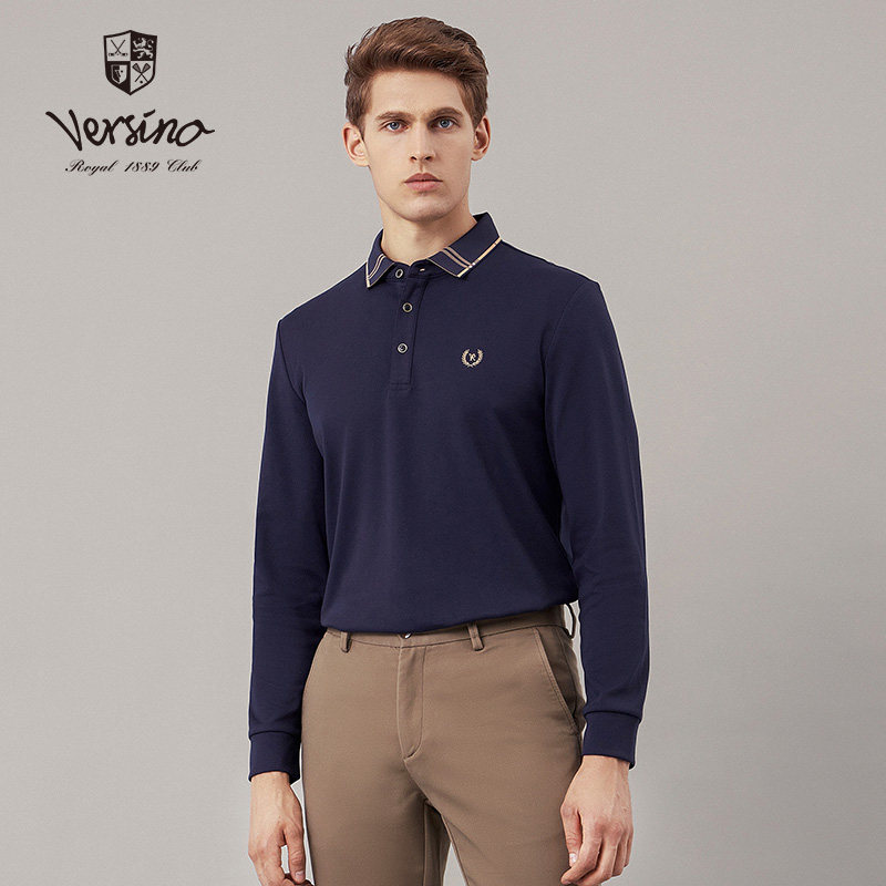 versino梵思诺高端男装翻领长袖t恤柔软桑蚕丝针织polo衫秋冬