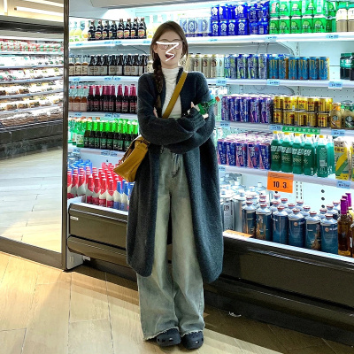 加厚中长款毛衣外套女秋冬2024年新款宽松慵懒风针织开衫长袖上衣