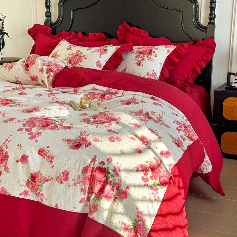 2026新款四件套婚庆结婚水洗棉大红床单婚嫁床裙婚床喜被新婚被套,床上用品,婚庆床品套件,淘宝优惠券,粉丝福利购,淘宝优惠卷