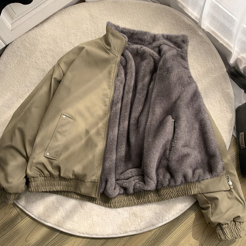 拉夏贝尔双面穿座山雕宽松棉衣男