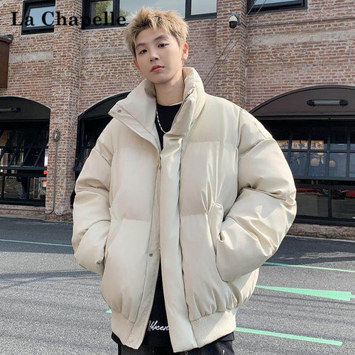 拉夏贝尔米白色短款加厚羽绒棉衣