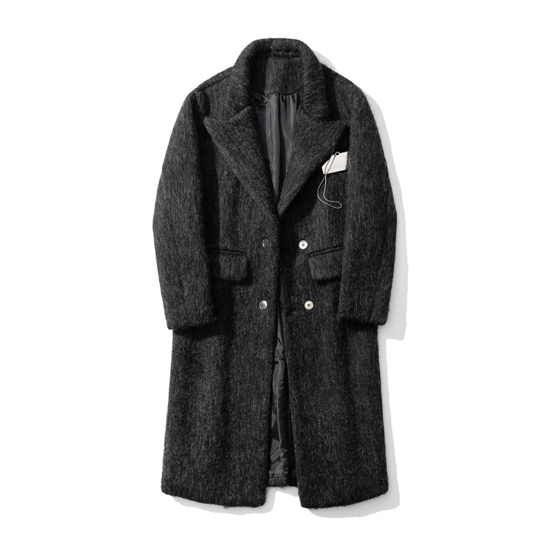 拉夏贝尔复古马海毛中长款风衣男