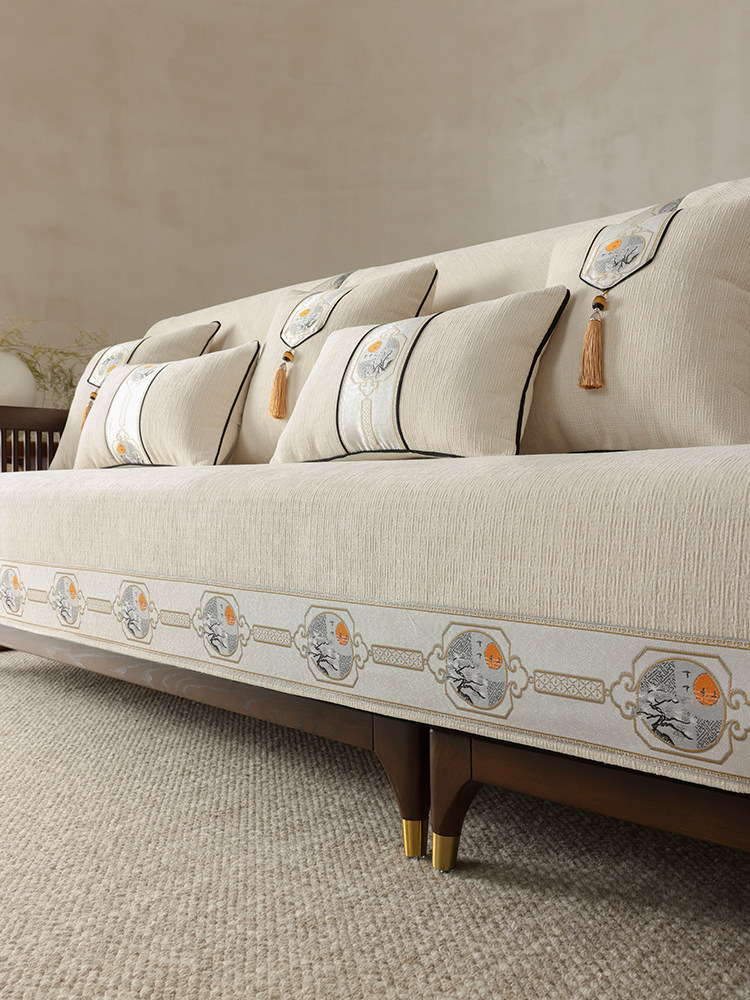 新中式沙发垫套罩巾红木实木坐垫123雪尼尔定制高端国风防滑座垫