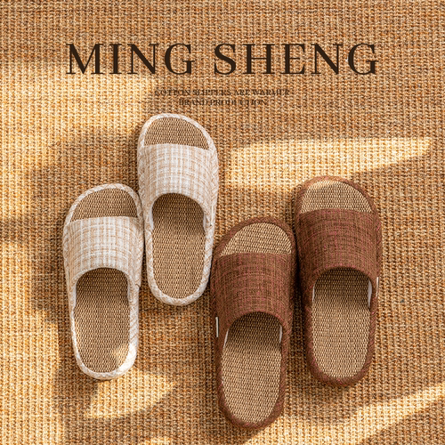 2025新款家居抗菌亚麻拖鞋女士夏季室内家居防滑家用凉拖鞋男四季