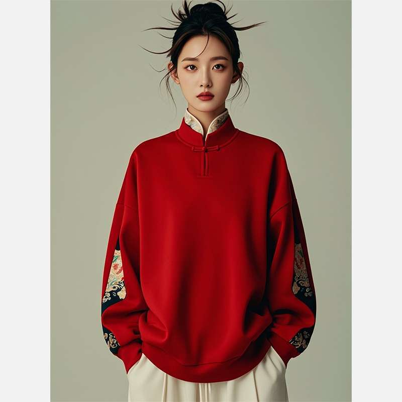 超大码300斤新中式国风百搭红色卫衣外套男女秋冬季宽松过年上衣2