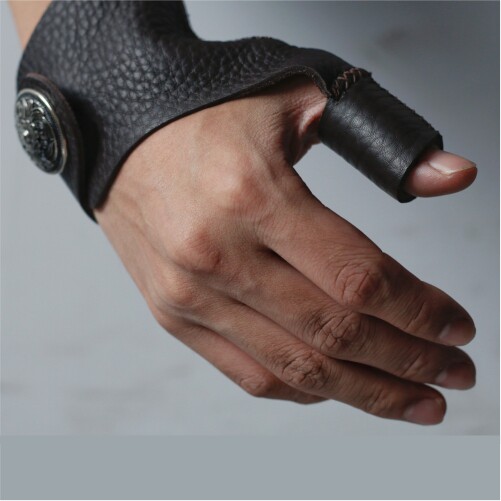 蒙古传统弓箭射箭撒放保护用具护指 拇指套 头层牛皮扳指护手