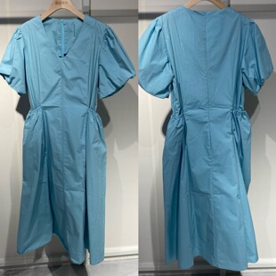 磊征减龄侧口袋V领收腰连衣裙通勤LZ9902