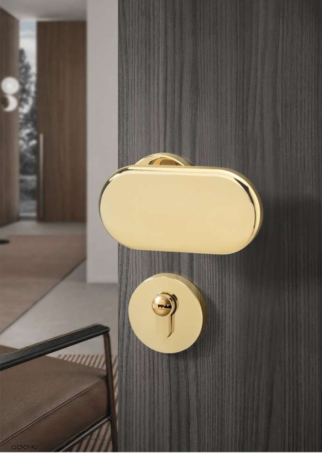 现代简约静音室内门锁卧室房间分体锁磁吸新中式通用型家用门把手