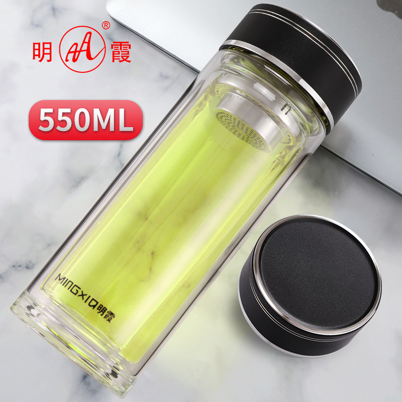 明霞3412双层玻璃水杯广告杯礼品定制订做印字LOGO大容量550毫升