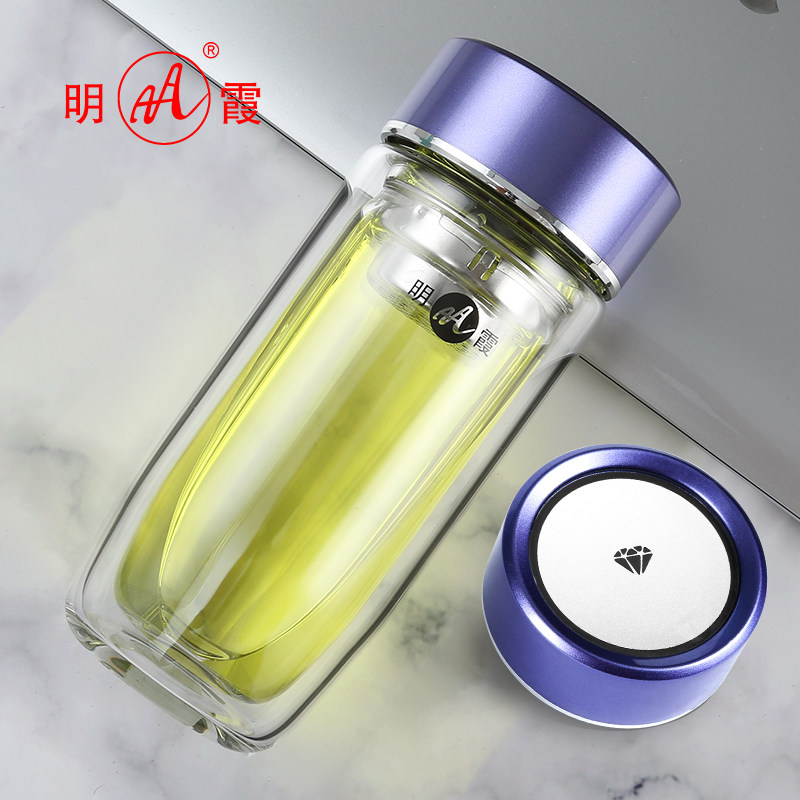 明霞3411双层玻璃鹅蛋大肚泡茶水杯子小礼品定制logo耐高温高硼硅