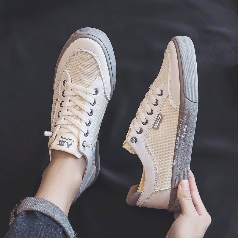 人本帆布鞋男透气网面脚蹬