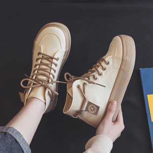 女鞋 厚底学生休闲板鞋 透气百搭圆头春季 韩版 子 新款 人本高帮帆布鞋