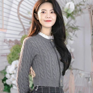 骄阳似我赵今麦聂曦光同款灰色麻花毛衣纹针织开衫短款打底毛上衣