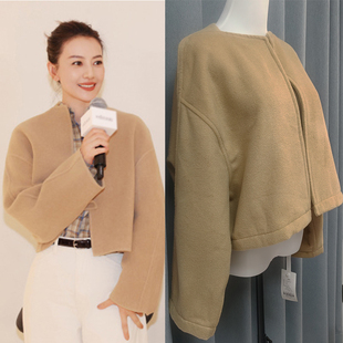 高圆圆同款驼色 毛呢短款外套女2025新款秋冬高级感宽松呢子大衣