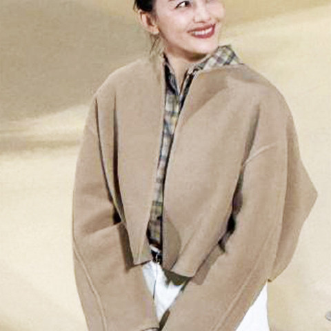 高圆圆同款驼色  毛呢短款外套女2025新款秋冬高级感宽松呢子大衣