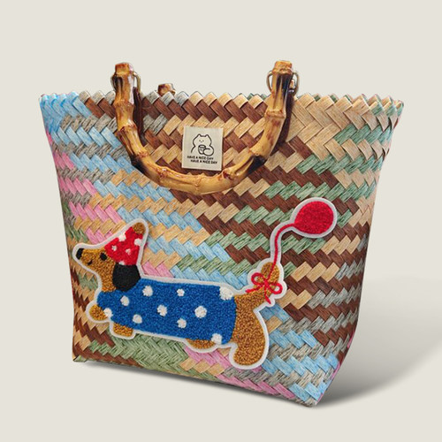 腊肠狗编织包菜篮子藤编手提包