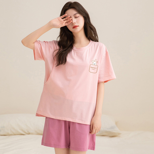 套装 短裤 自带胸垫孕妇产妇家居服女 纯棉可外穿短袖 哺乳睡衣夏薄款
