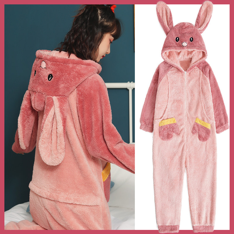 孕妇睡衣女秋冬季月子服怀孕期可哺乳连体衣法兰绒加厚加绒珊瑚绒