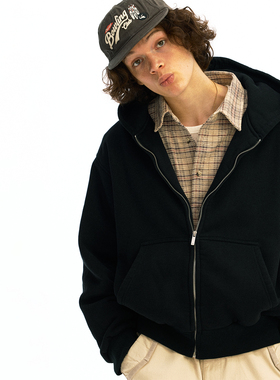 化学制品 短款加绒拉链小卫衣 H1_BLK_HOODIE_400G