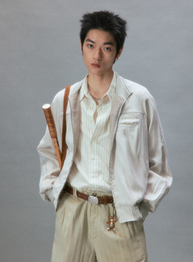 化学制品  鸭川野餐 薄款古着夹克 J5_GRN/WHT_JACKET