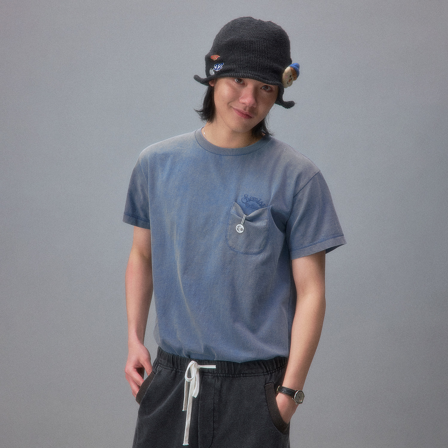 化学制品 中古感合身口袋T恤  T1_BWN/BLU/LGY_TSHIRT_220G