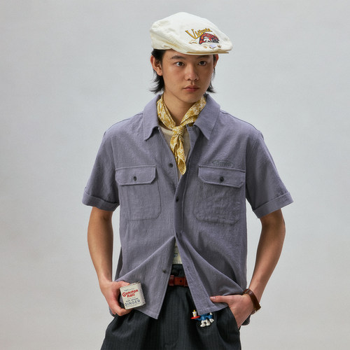 化学制品 东部麻感短袖衬衫  S2_GRY_SHIRT