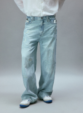 化学制品 中古市场淘来的补丁直筒牛仔裤  P4_BLU_JEANS