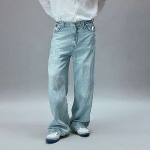 P4_BLU_JEANS 补丁直筒牛仔裤 化学制品 中古市场淘来