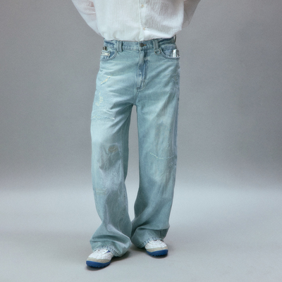 化学制品 中古市场淘来的补丁直筒牛仔裤  P4_BLU_JEANS