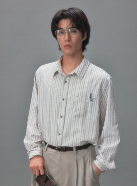 化学制品 昭和复古提花长袖衬衫 S1_NVY/YLW_SHIRT