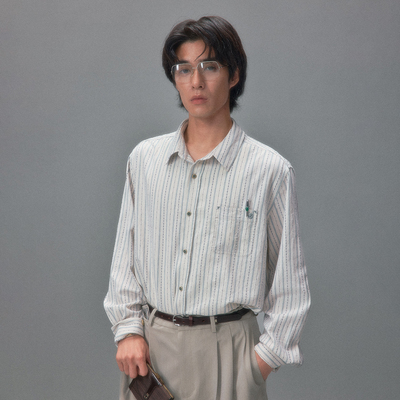 化学制品 昭和复古提花长袖衬衫 S1_NVY/YLW_SHIRT