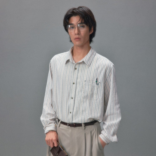 化学制品 昭和复古提花长袖衬衫 S1_NVY/YLW_SHIRT