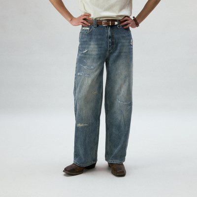 化学制品 90'S 经典小补丁宽松微喇牛仔裤  P5_BLU_JEANS
