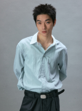 化学制品 竹野内豊的斯文白色领长袖衬衫 S1_BLU/YLW_SHIRT