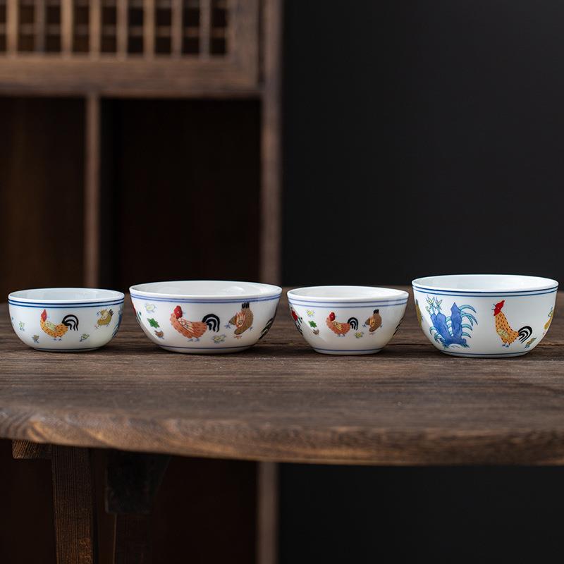 仿古明成化斗彩鸡缸杯功夫茶具大号主人品茗杯酒杯小礼品白瓷茶盏