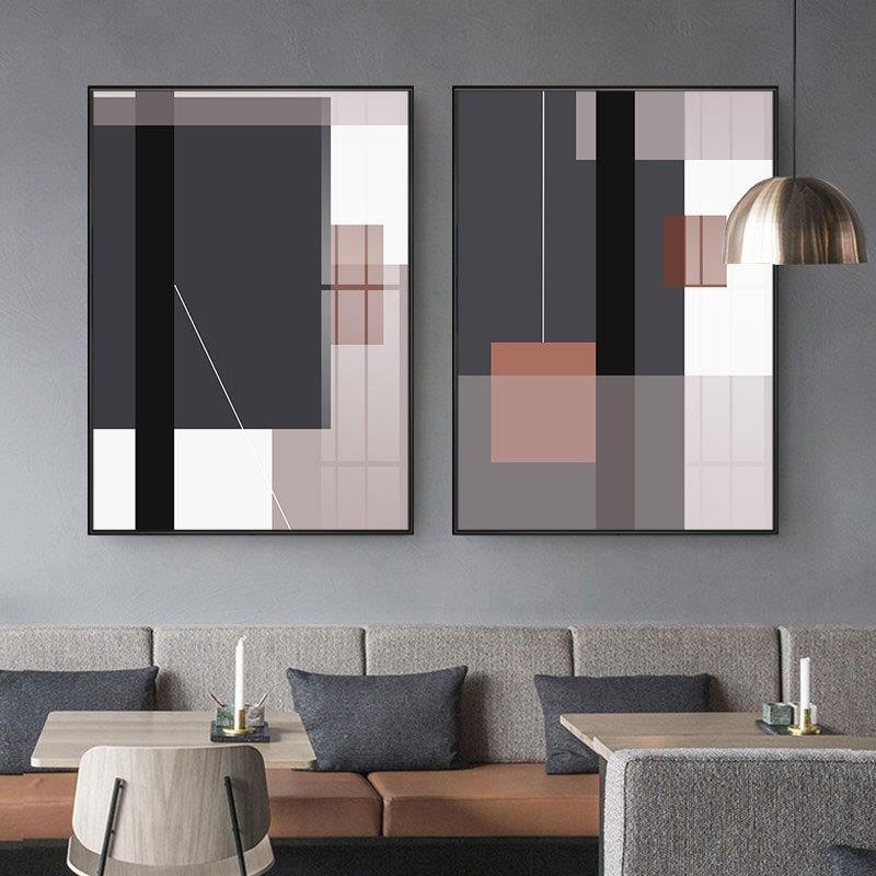 现代简约黑白抽象画工作室挂画几何色块壁画玄关客厅大尺寸装饰画图片