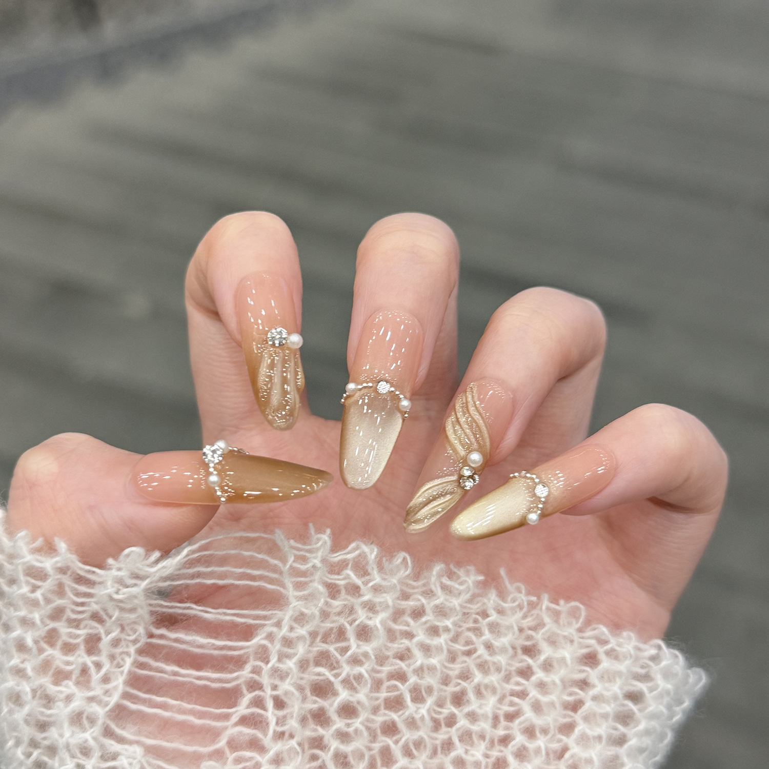 纯手工实拍 海岛密语 春夏新款人鱼飘带气质爆闪猫眼穿戴甲美甲