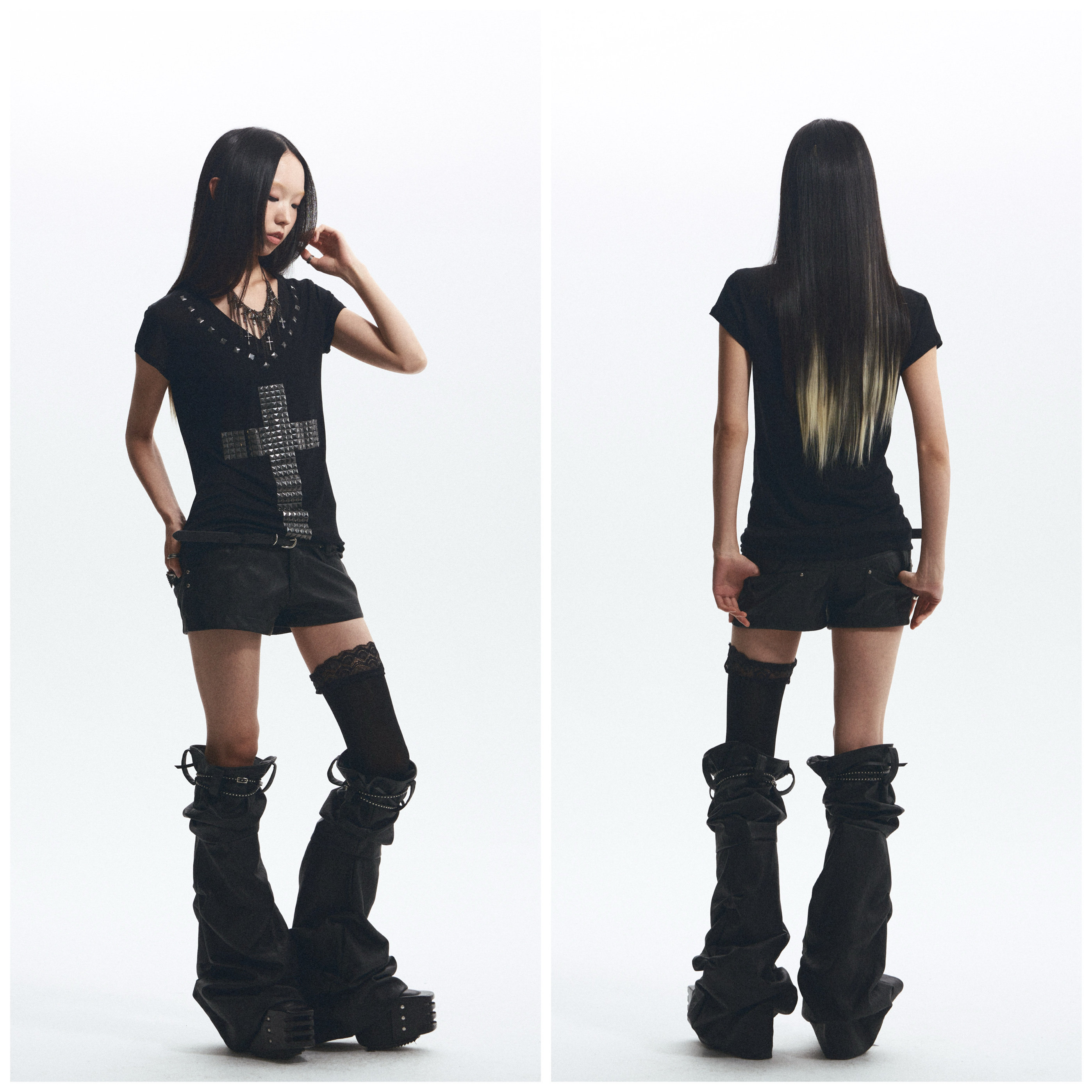 NONAME SPACE Rhinestone V-Neck Tee: Your New Street Style Essential - Product image 2