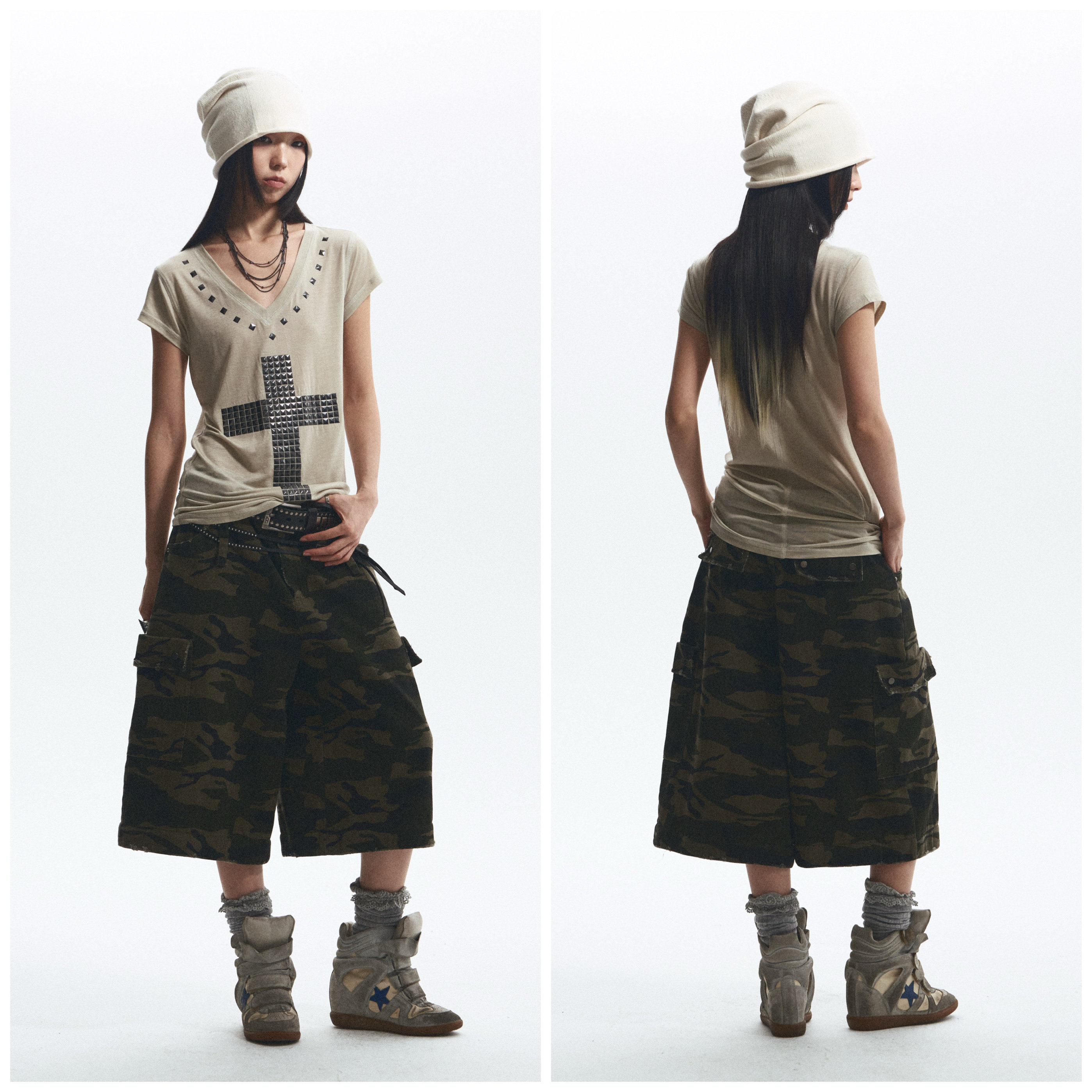 NONAME SPACE Rhinestone V-Neck Tee: Your New Street Style Essential - Product image 3