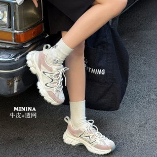 纯皮单网面老爹鞋女薄款透气欧货高级轻便软底广州休闲运动鞋夏潮