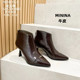 纯皮时装 短靴女尖头法式 淑女5厘米小细跟加绒气质后拉链短靴单靴