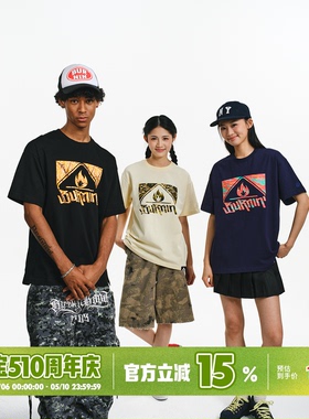 BURNIN* 迷彩方片LOGO系列TEE 字母印花短袖情侣宽松潮流百搭T恤