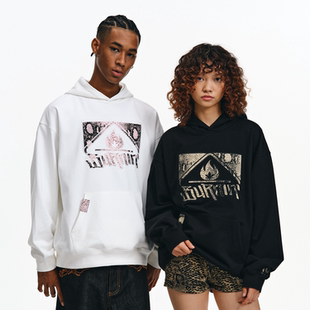 BURNIN 潮 蛇纹方片logo贴布绣连帽卫衣男女嘻哈街头休闲宽松帽衫