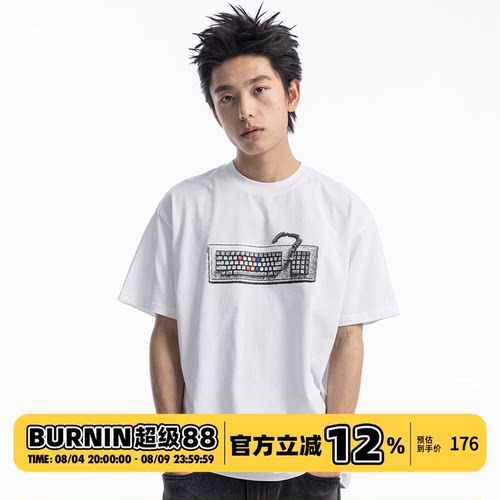 BURNIN*「白夜追光」键盘采样拓印短袖T恤潮流显现宽松体恤上衣