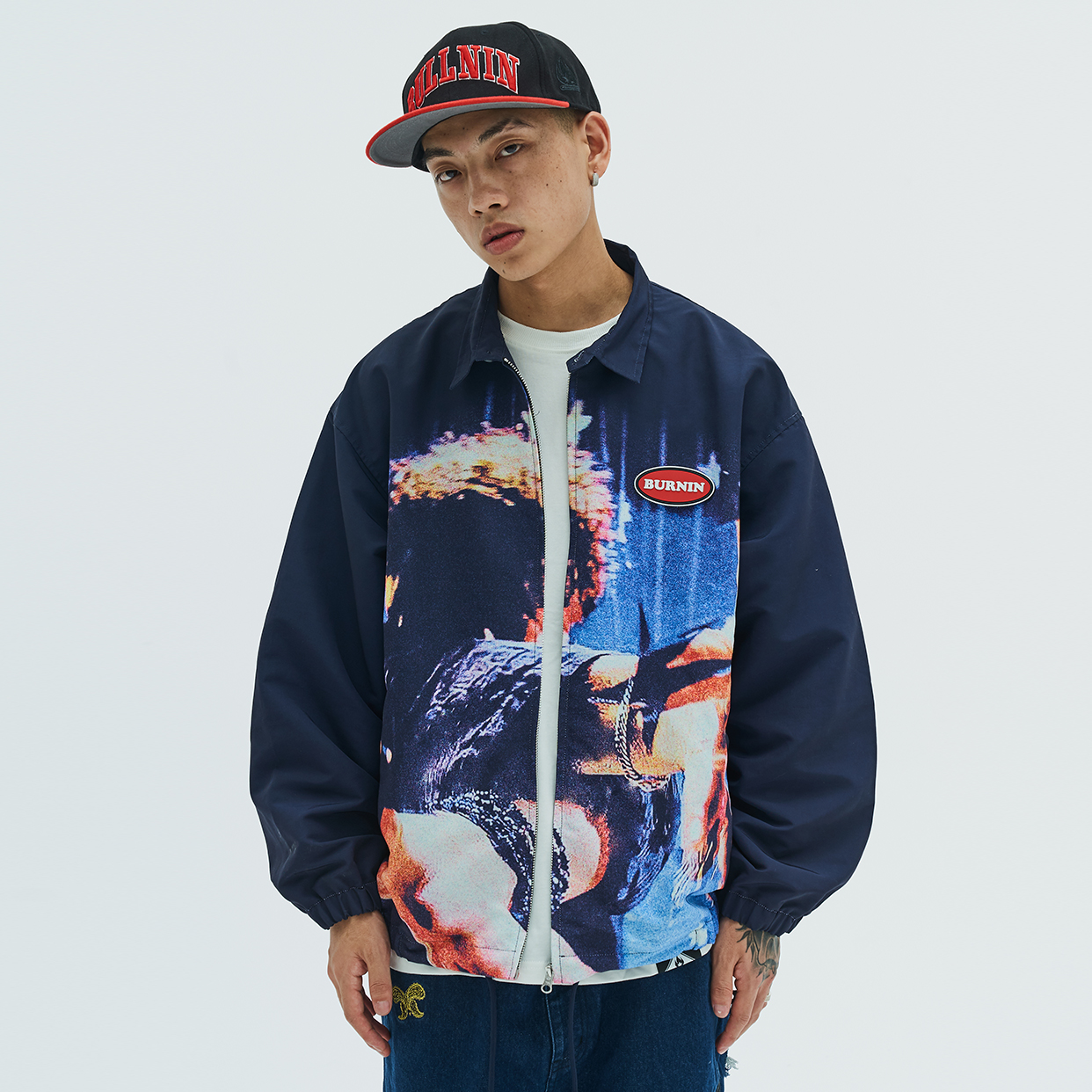 burninthe印花秋季流行长袖夹克