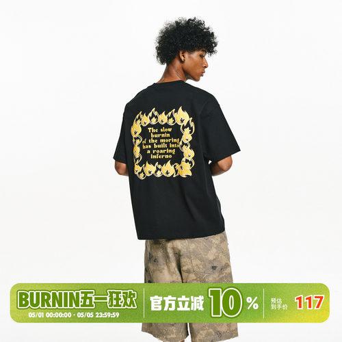 BURNIN*「Good Morning」发泡印花短袖T恤男女圆领校园情侣体恤衫