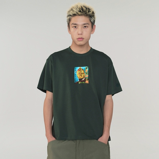 BURNIN*星火火焰面具摔跤手印花短袖T恤宽松休闲国潮牌情侣款上衣