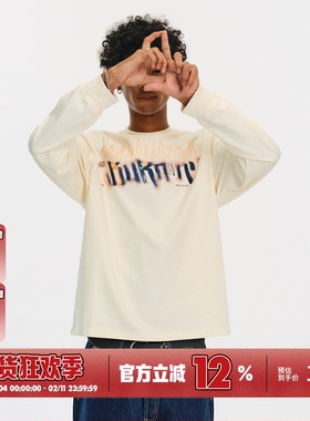 BURNIN*小火苗火焰横排长袖T恤男秋冬美式街头宽松休闲上衣百搭潮